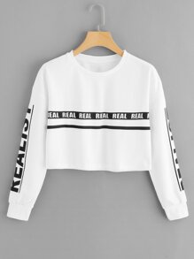 Drop Shoulder Slogan Print Crop Sweatshirt