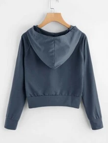 休閒簡約繫帶藍色連帽T - 霧霾藍 - 查看 2