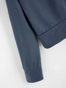 休閒簡約繫帶藍色連帽T - 霧霾藍 - 查看 4