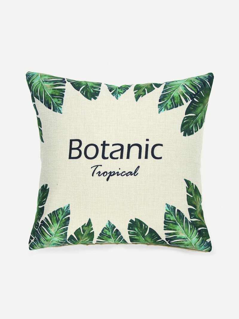 

Leaf & Letter Print Pillowcase Cover 1PC, Multicolor