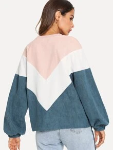 SHEIN Corduroy Chevron Colorblock Sweatshirt