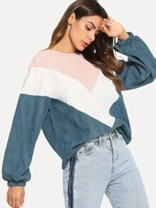 SHEIN Corduroy Chevron Colorblock Sweatshirt