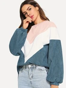 SHEIN Corduroy Chevron Colorblock Sweatshirt