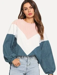 SHEIN Corduroy Chevron Colorblock Sweatshirt
