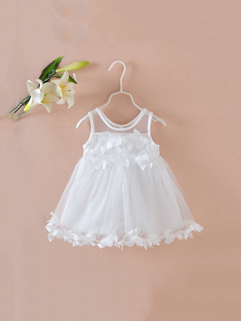 

Girls 3D Floral Ball Gown Dress, White