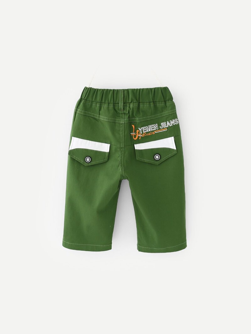 

Boys Letter Embroidery Shorts, Green