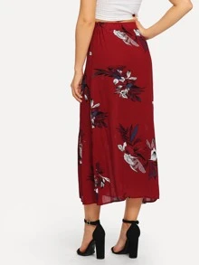 Falda con estampado floral con botón delantero