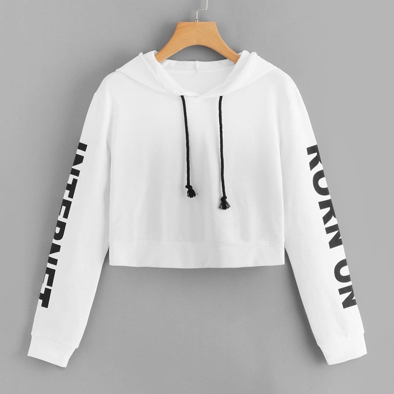 

Letter Print Crop Sweatshirt, White