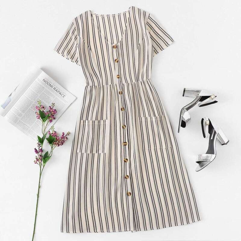 

Single Breasted Striped Dress, Multicolor