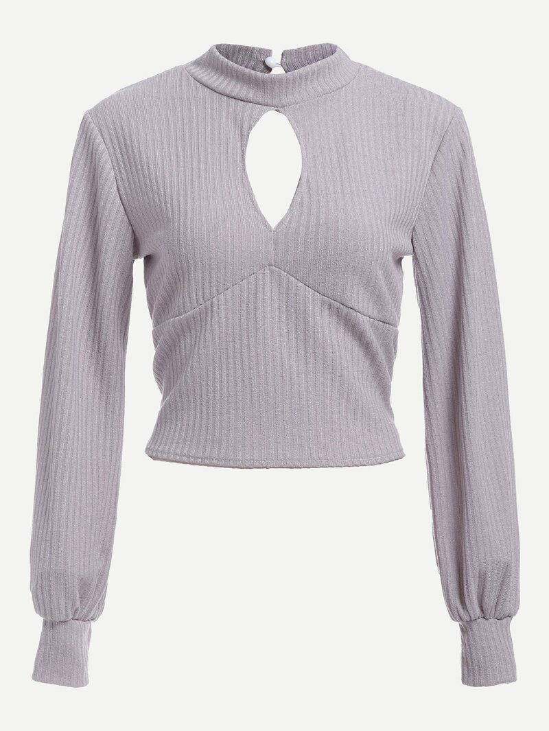 

Cut Out Open Back Solid Knit Tee, Grey