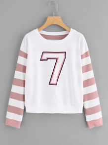 Number And Striped Print Sweatshirt