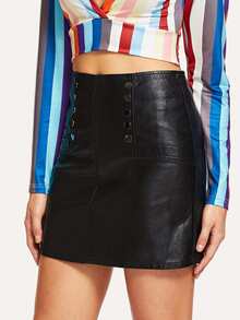 Double Breasted Faux Leather Skirt