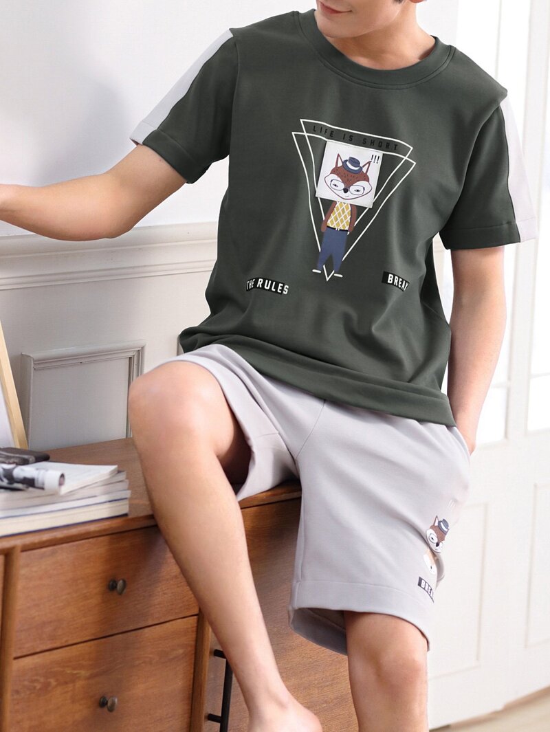 À Renard De Block Homme Pyjama Color Imprimé Ensemble JclFK1