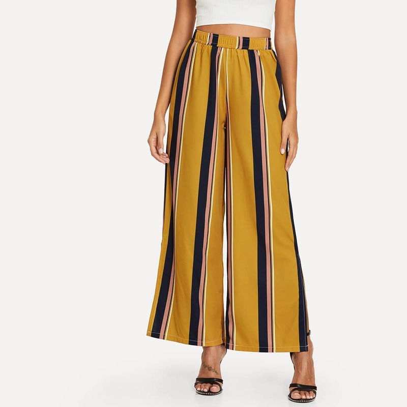 

Striped Split Side Pants, Yellow