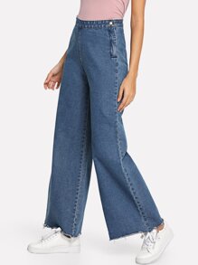 Solid Wide Leg Jeans