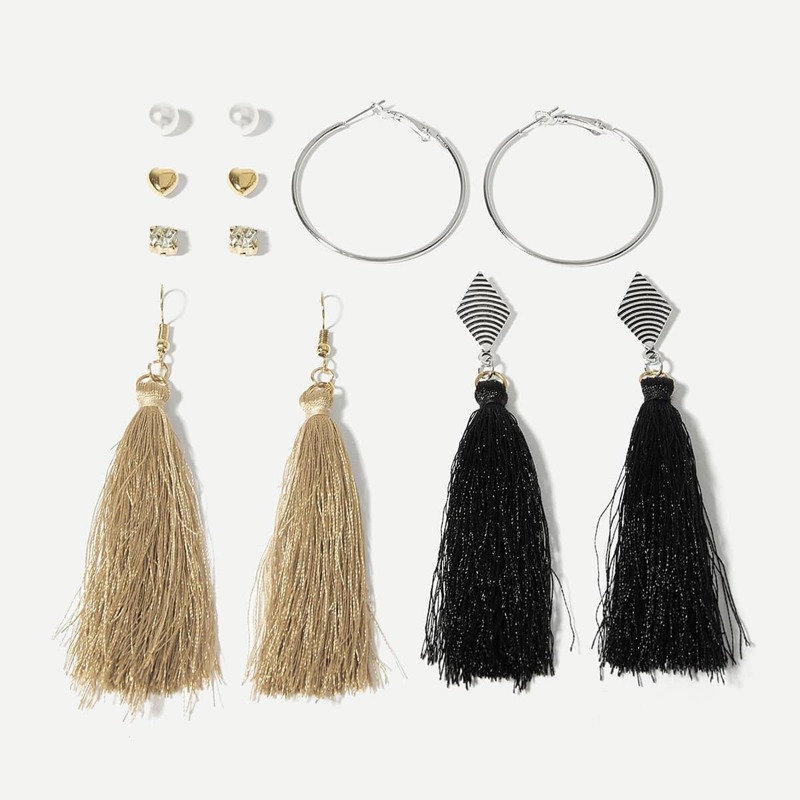 

Heart & Tassel Design Earrings 6pairs, Multicolor