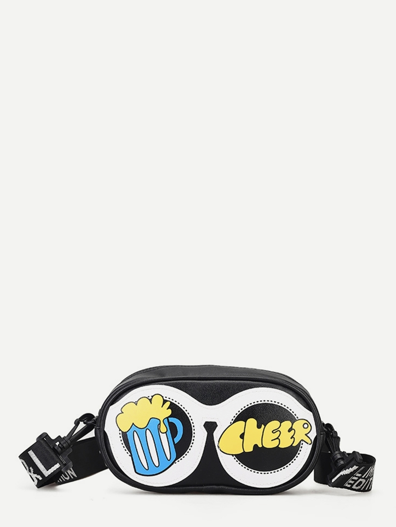 

Cartoon Print Crossbody Bag, Black