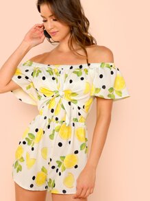Fruit and Polka Dot Print Bardot Romper