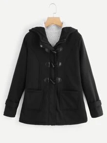 Abrigo con dos bolsillos con broche de cuerno - Negro - Ver 1