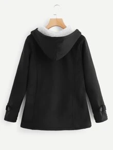 Abrigo con dos bolsillos con broche de cuerno - Negro - Ver 2