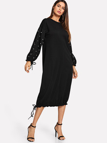 Drawstring Pearl Beaded Dress
