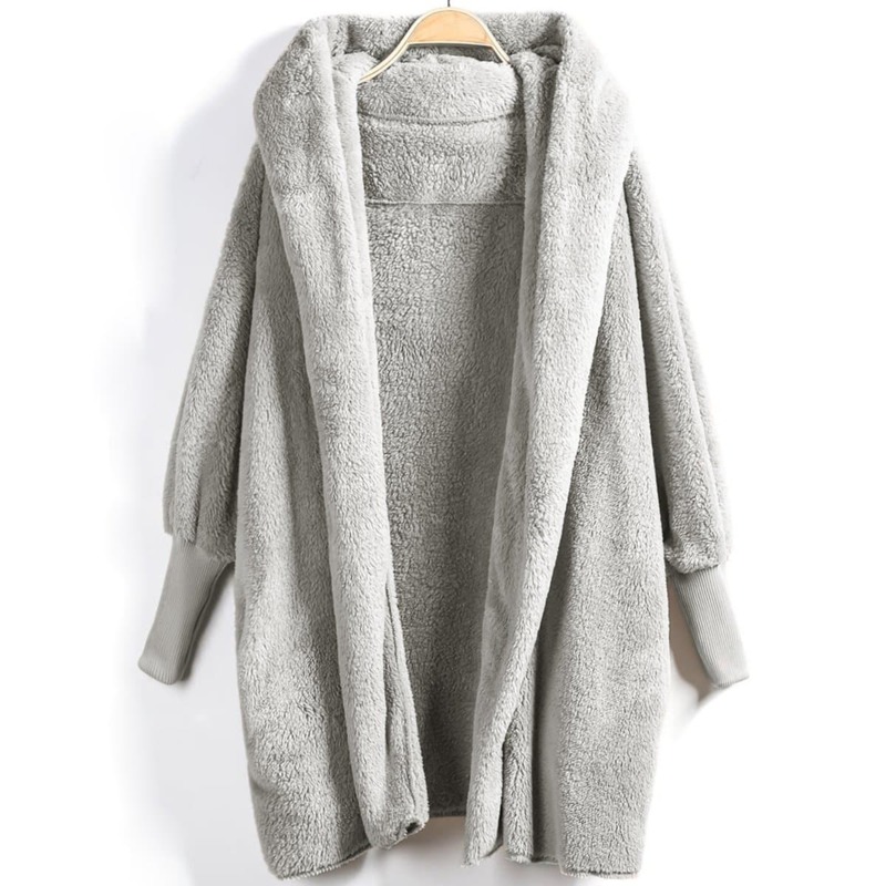 

Open Front Faux Fur Hooded Teddy Coat, Grey