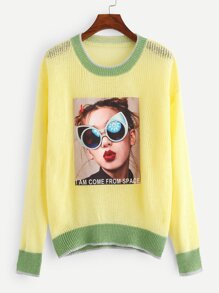 Contrast Trim Figure Print Sweater