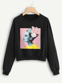 Figure Print Pearl Beaded Sweatshirt