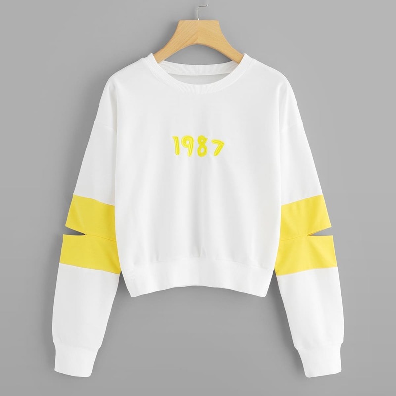 

Embroidery Detail Cut Out Sleeve Sweatshirt, White