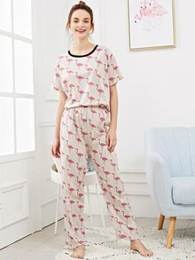 Conjunto de pijama con estampado de flamenco - Multicolor - Ver 3