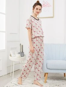 Conjunto de pijama con estampado de flamenco - Multicolor - Ver 4