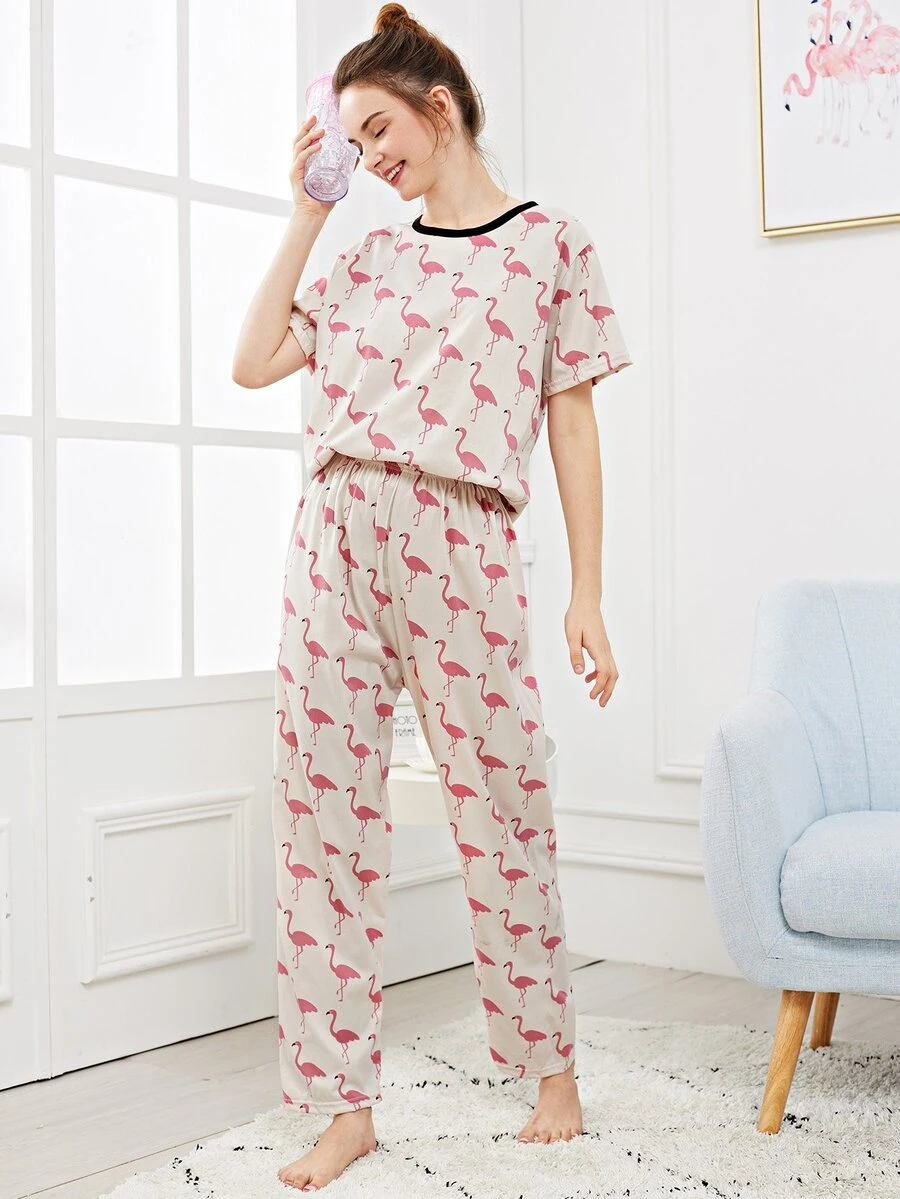 Conjunto de pijama con estampado de flamenco - Multicolor - Ver 1