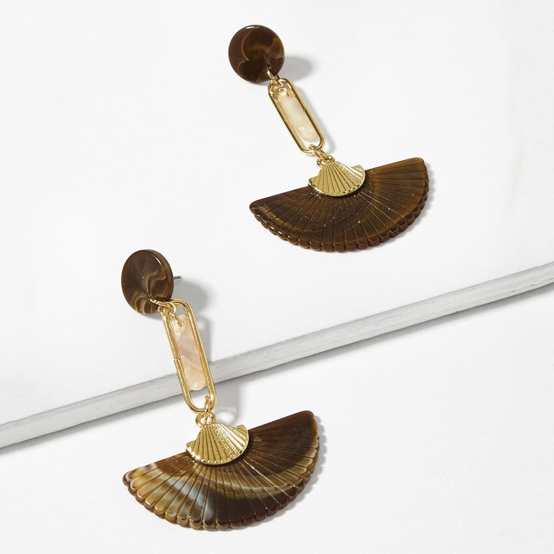 

Bar & Fan Shaped Drop Earrings 1pair, Brown