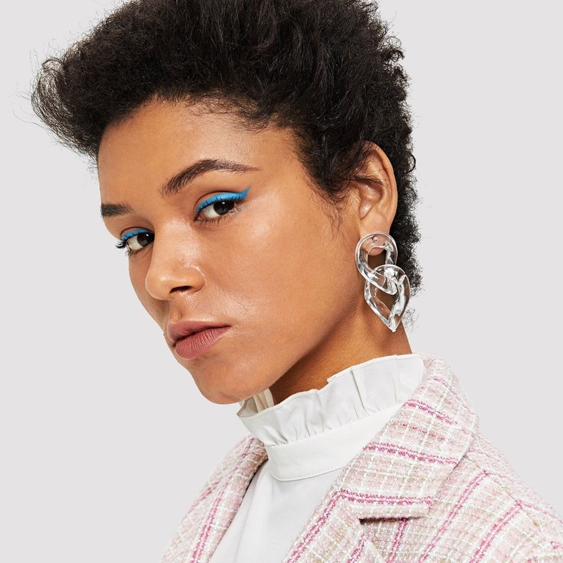 

Transparent Link Hoop Drop Earrings 1pair, White