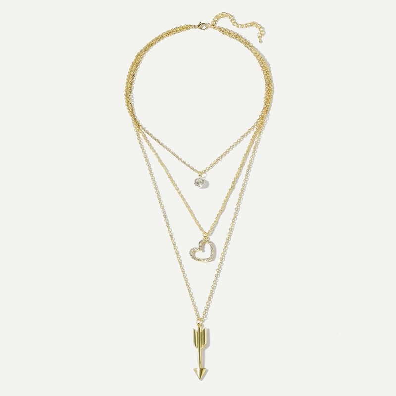 Arrow & Heart Pendant Layered Necklace, Gold