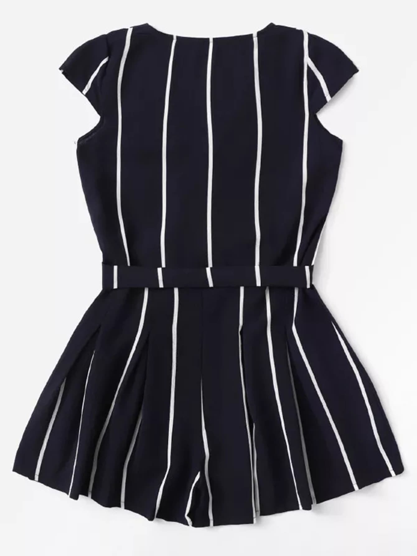 Plus Striped Belted Jumpsuit SHEIN