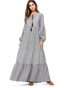 Plaid Contrast Striped Longline Dress