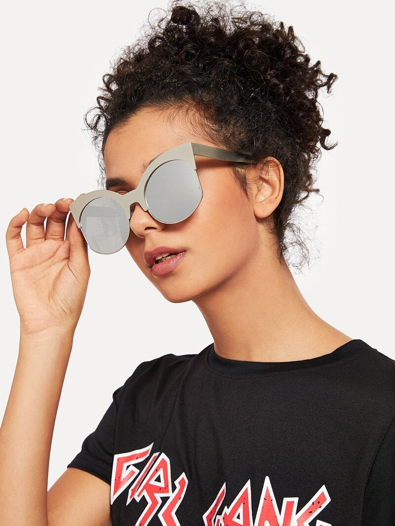 

Cat Eye Mirror Lens Sunglasses, Silver
