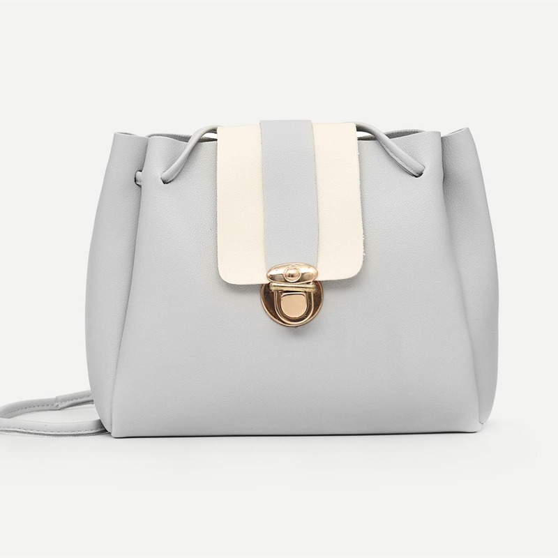 

Push Lock Detail Flap Bag, Light grey