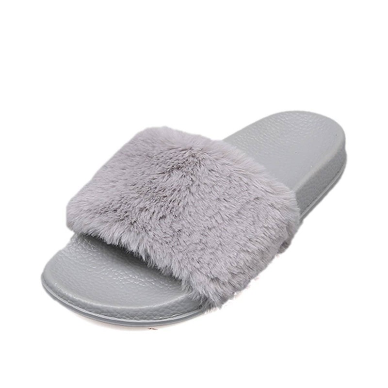 

Open Toe Fluffy Slippers, Grey