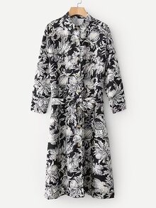 All Over Florals Belted Shirt Dress