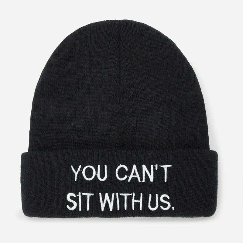 

Embroidered Letter Beanie Hat, Black