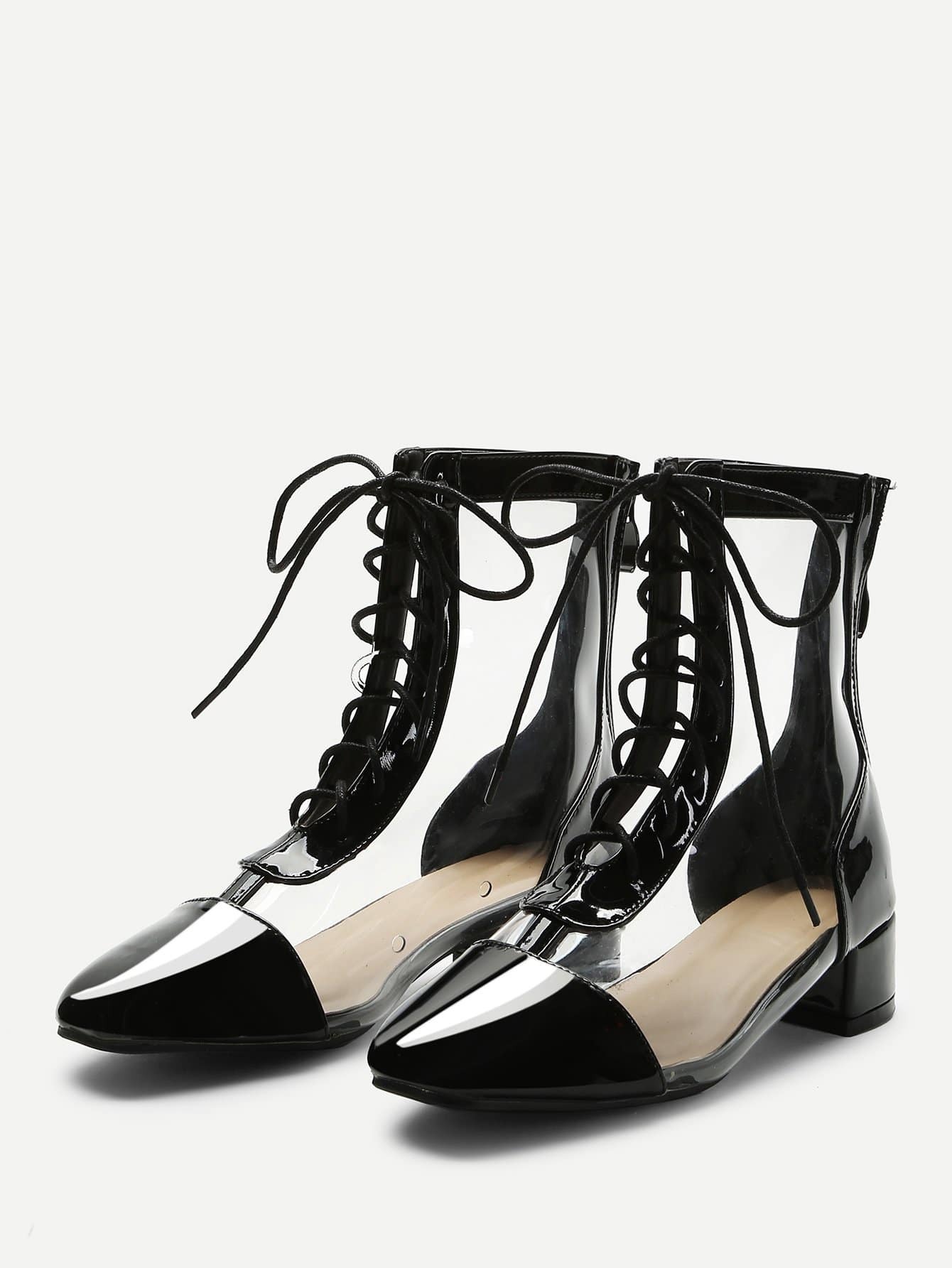 lace up clear pvc boots | shein uk