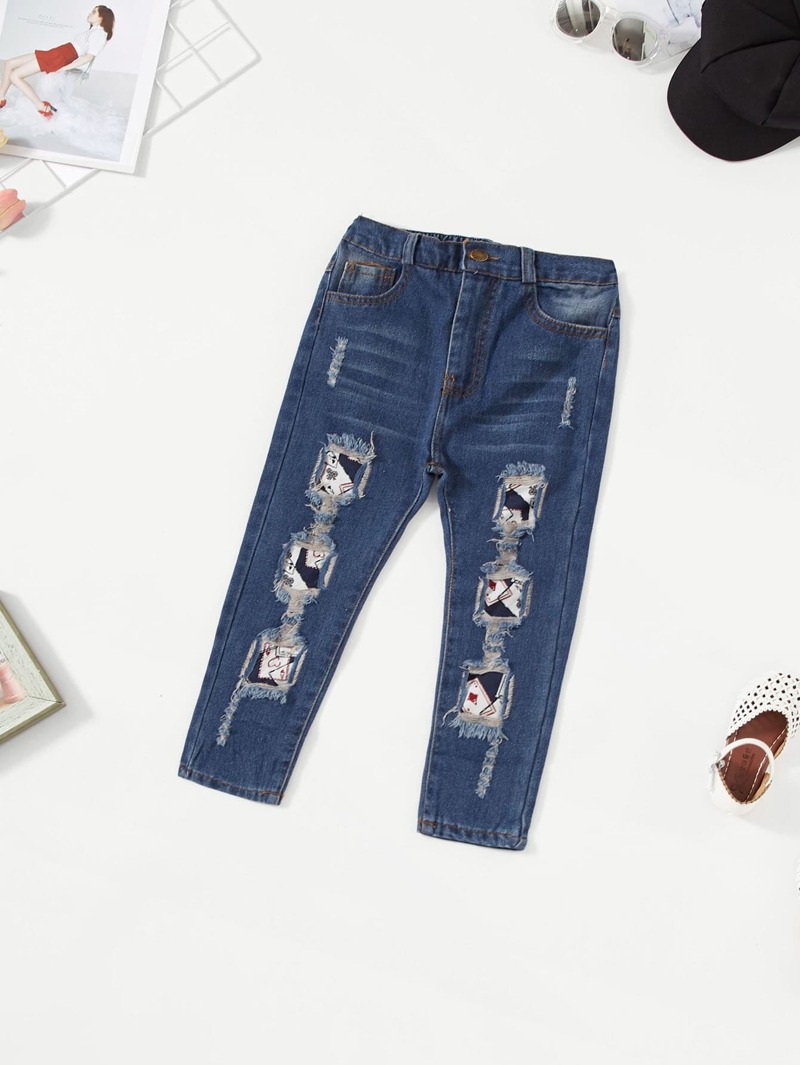 

Boys Ripped Solid Jeans, Navy