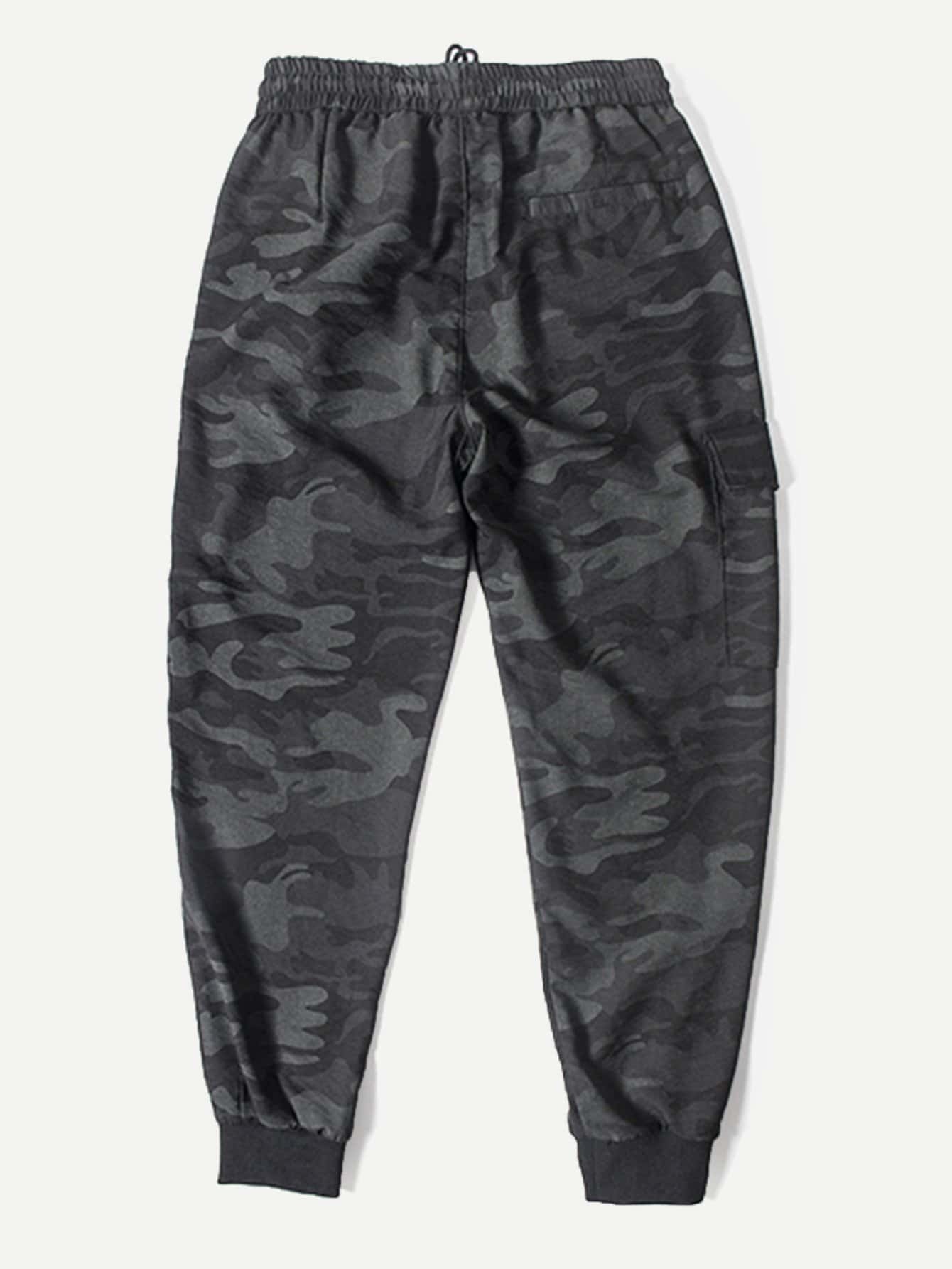 迷彩图案口袋黑色男士裤子