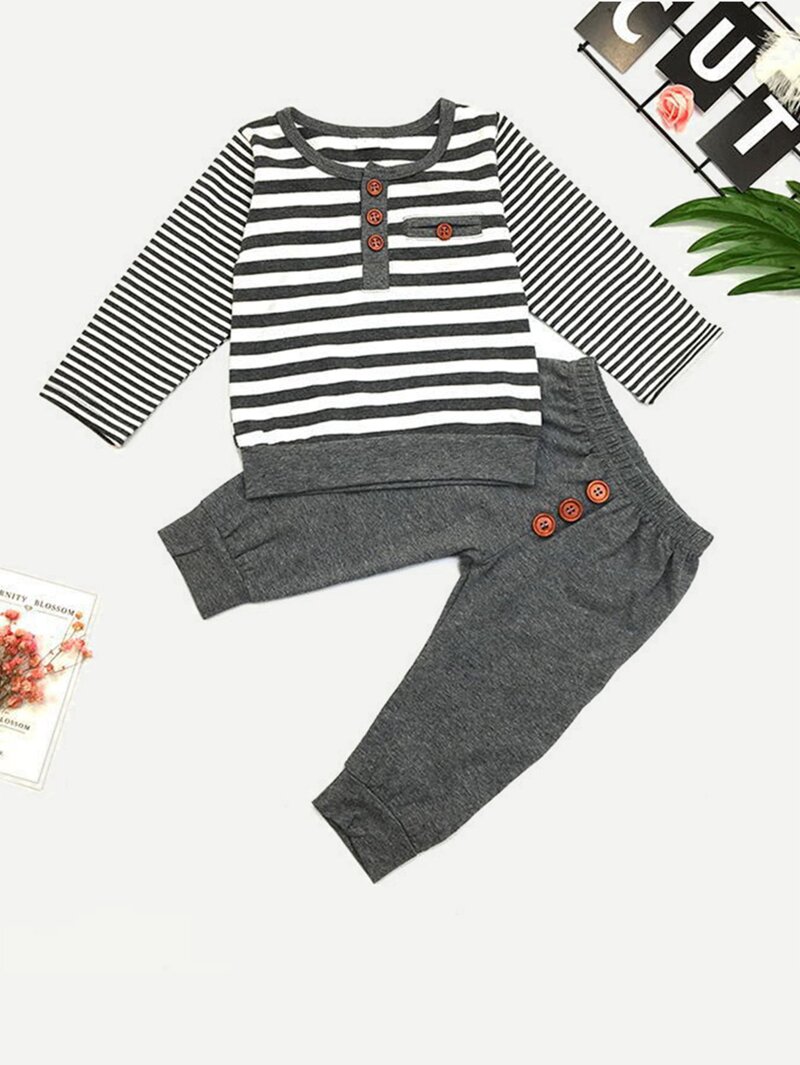 

Boys Striped Top With Pants, Grey