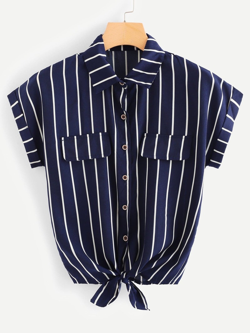 

Tie Hem Striped Blouse, Navy