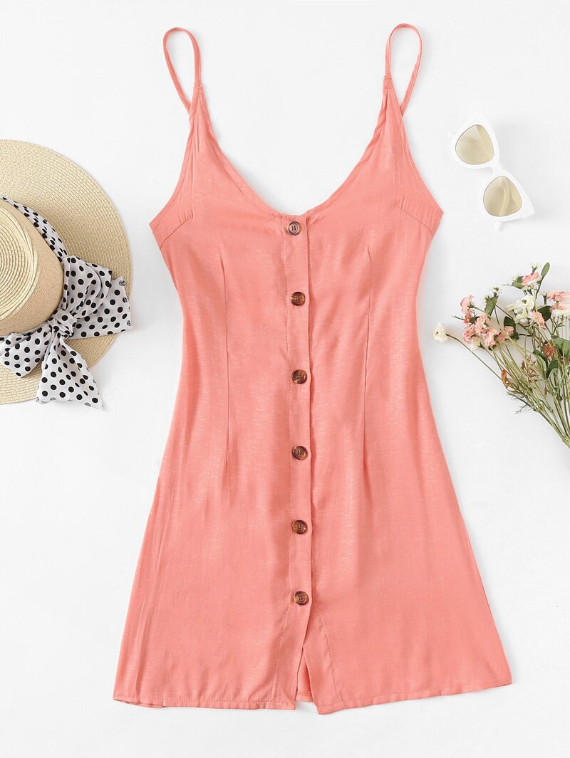 

Single Breasted Open Back Cami Dress, Pink