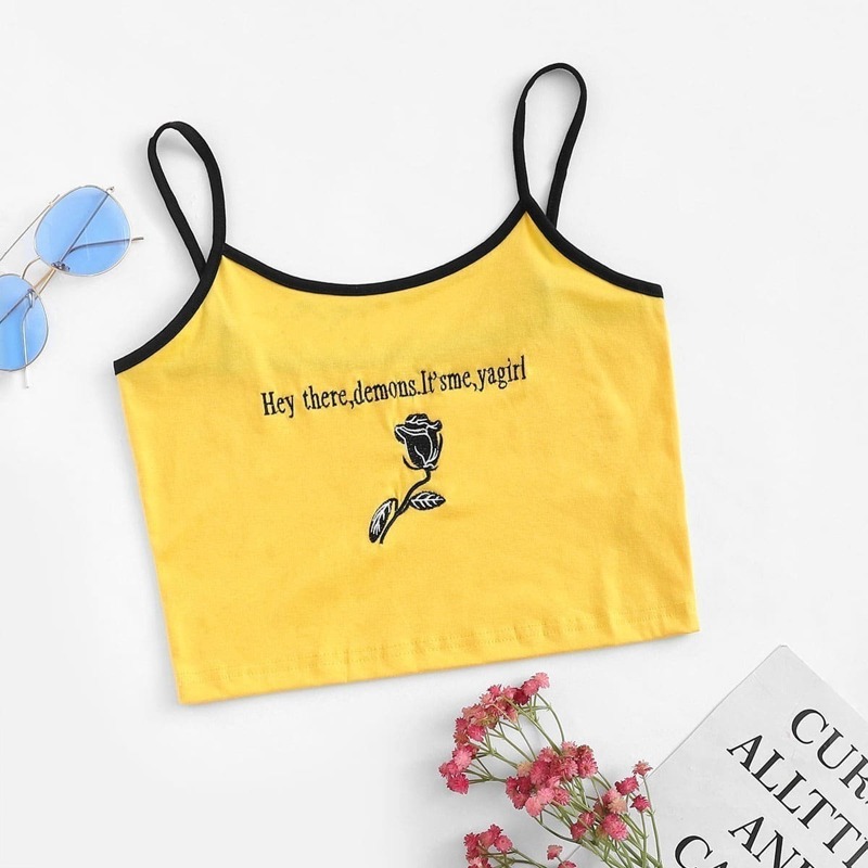 

Floral Embroidered Ringer Cami Top, Yellow