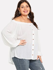 Plus Frill Button Decoration Top